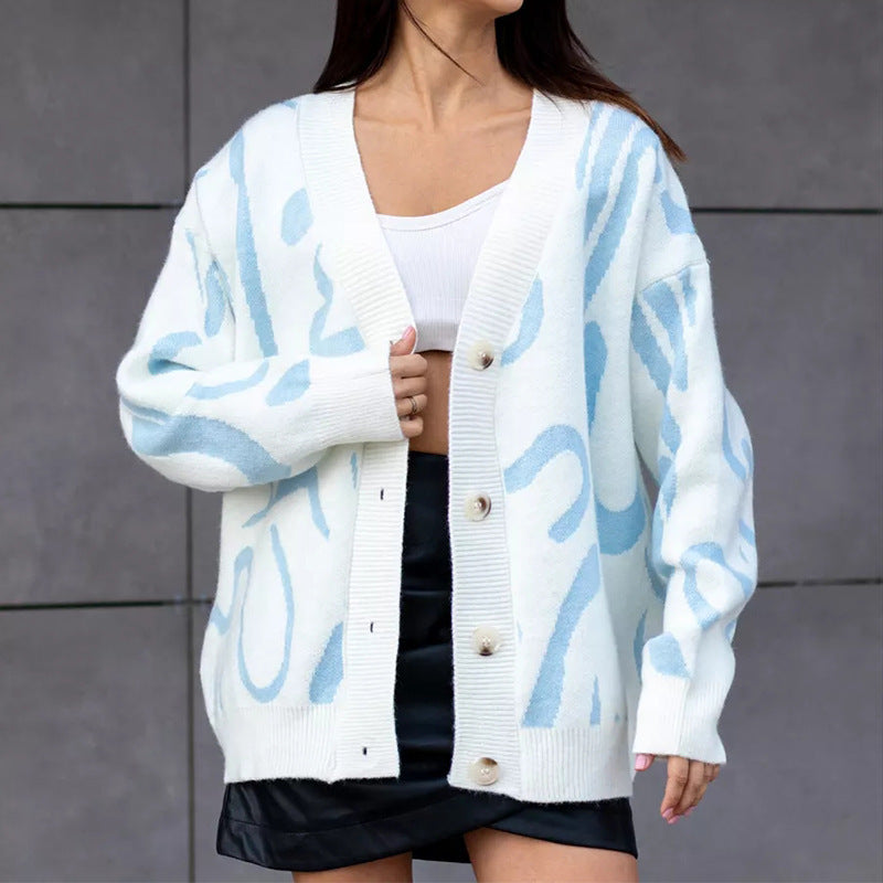 Damen Strickjacke Modernes Muster Elegante Knöpfe