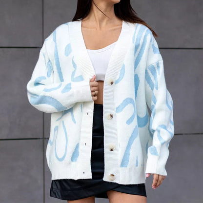 Damen Strickjacke Modernes Muster Elegante Knöpfe
