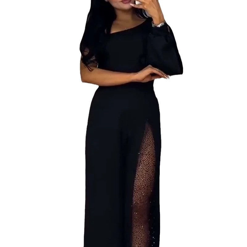 Damen Jumpsuit Elegantes Design Transparenzdetails