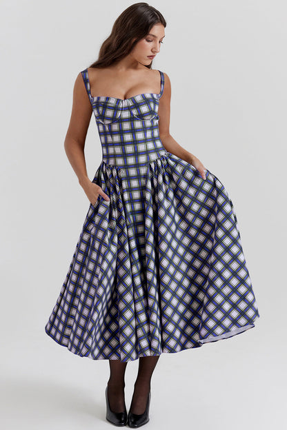 Damen Midikleid Kariert Tiefes Dekolleté Norvielle