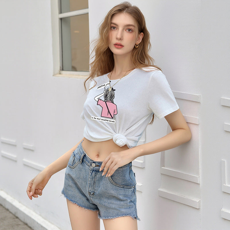 Damen Crop- mit Druck und Knotendetail
