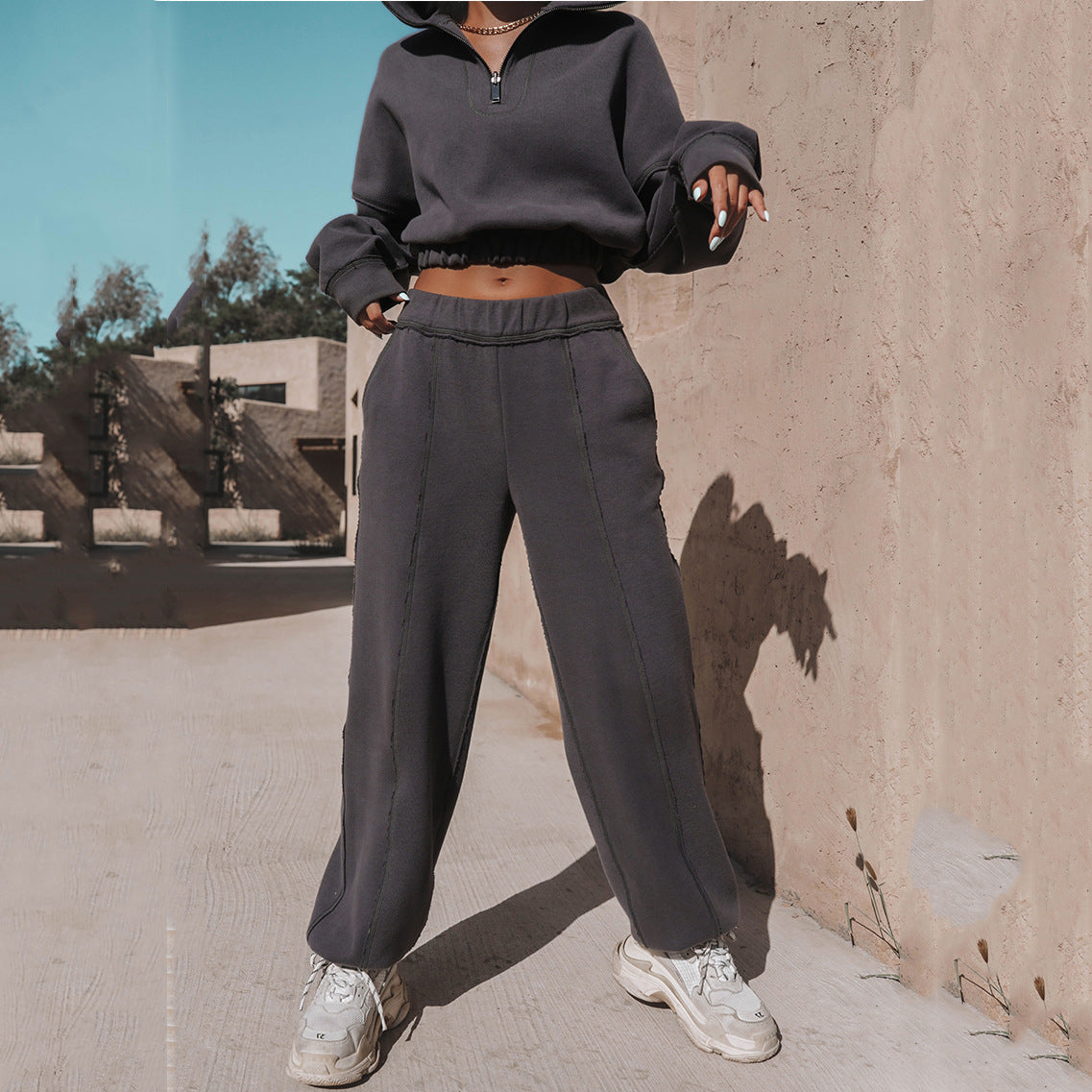 Damen Crop-Pullover Reißverschluss Norvielle