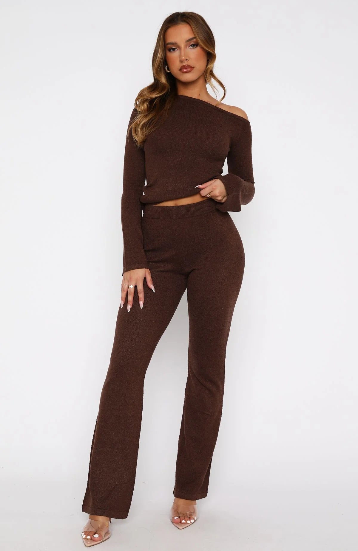 Damen Strickensemble Asymmetrisch Weites Bein