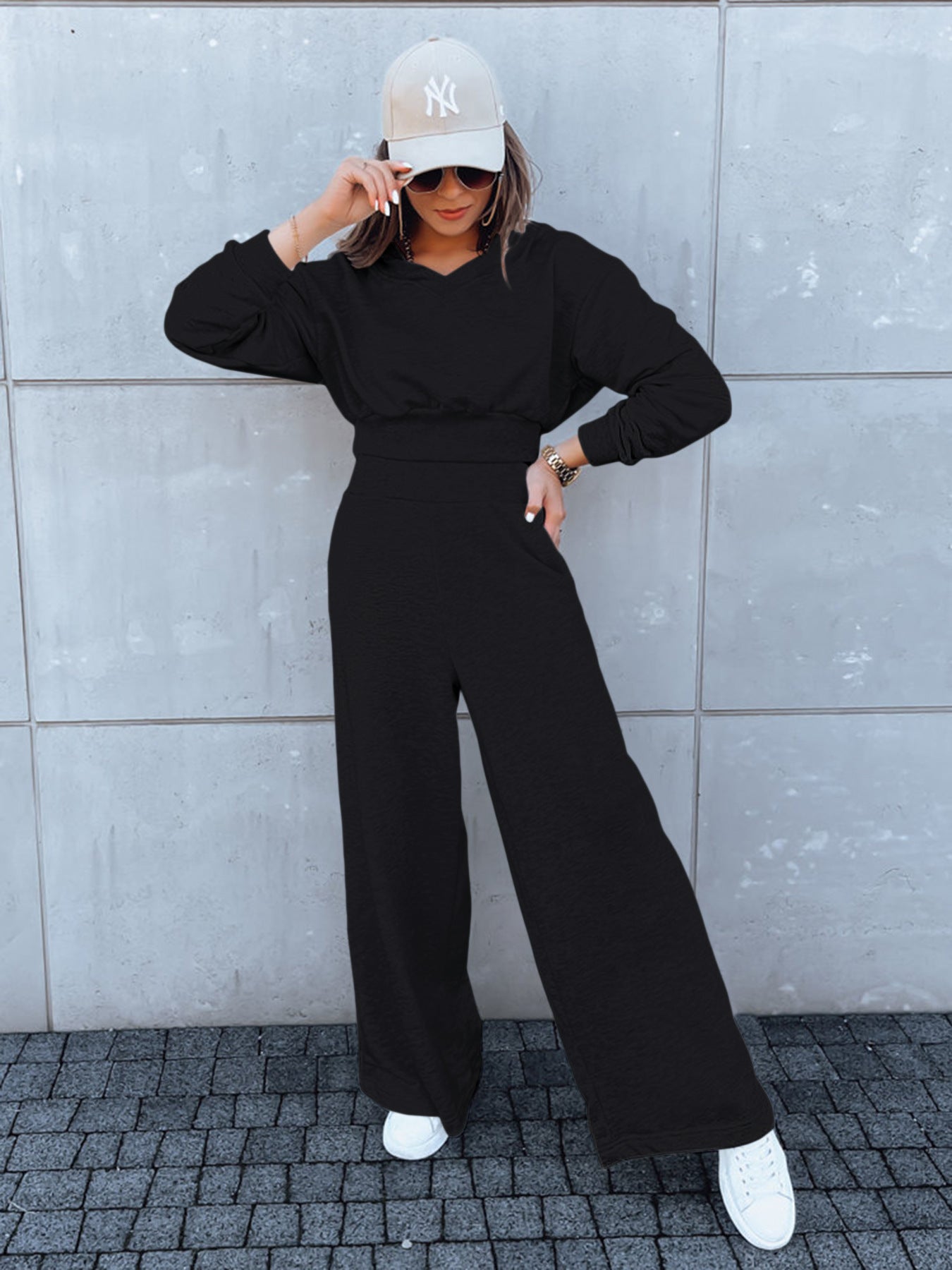 Damen Jumpsuit Weites Bein Kapuze Norvielle