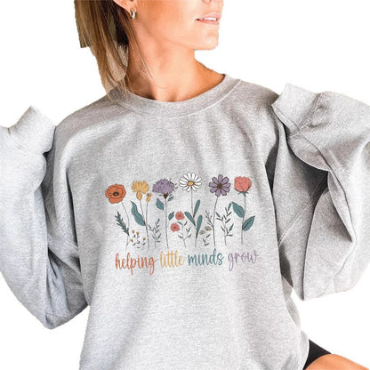 Damen Sweatshirt Voluminöse Ärmel Blumen Motiv Weiss