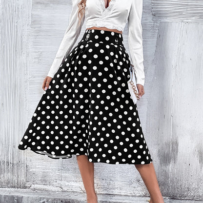 Damen Midirock Punkte-Design Hochtailliert