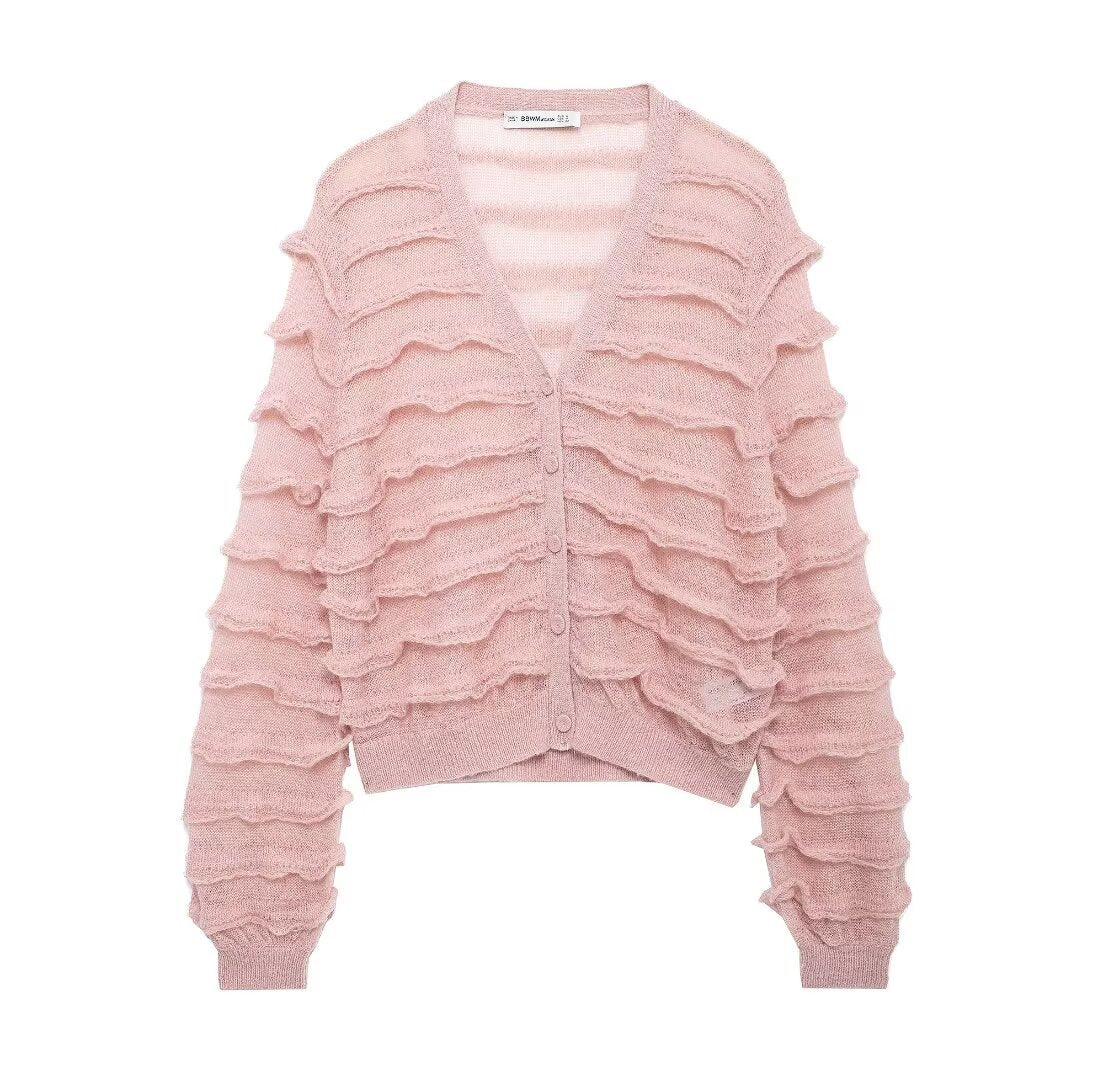 Damen Strickjacke Voluminöse Rüschendetails Norvielle