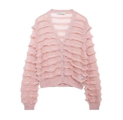 Damen Strickjacke Voluminöse Rüschendetails Norvielle
