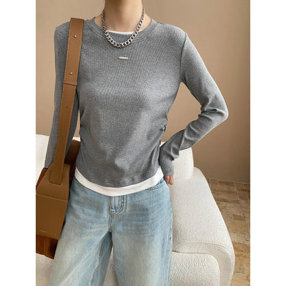 Damen Langarmshirt Feine Rippstruktur Breites Bündchen Norvielle - Norvielle