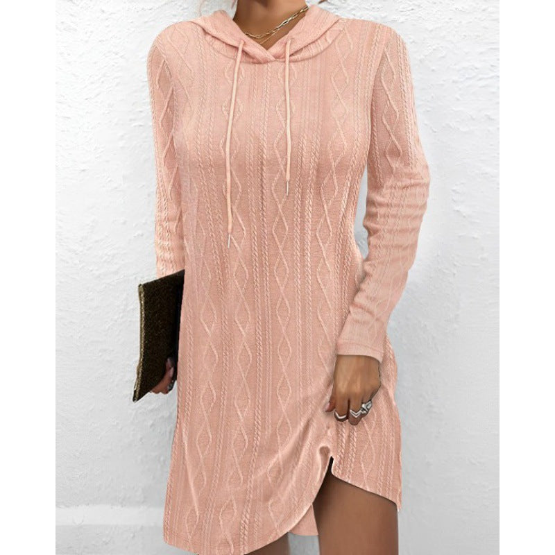 Damen Strickkleid mit Kapuze und Muster