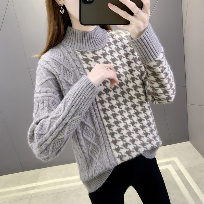 Damen Strickpullover Strukturiertes Zopfmuster Elegantes Design Beige