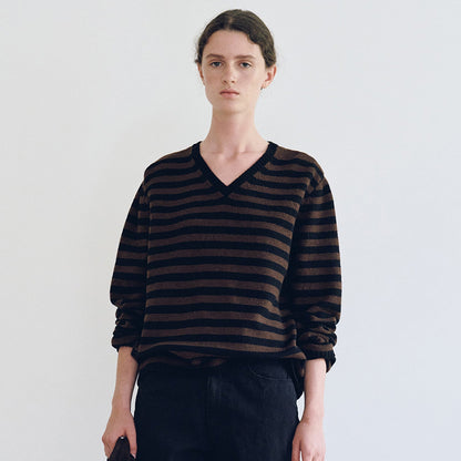 Damen Pullover V-Ausschnitt Streifenmuster Norvielle