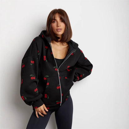 Damen Kapuzenjacke Reißverschluss Fruchtigem Print Norvielle