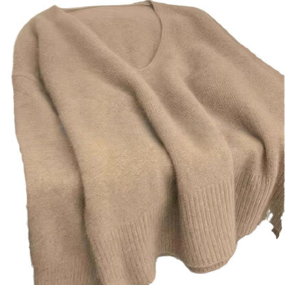 Damen Pullover V-Ausschnitt Rippstruktur Lässig Beige