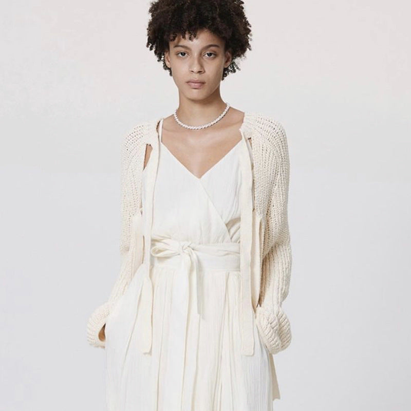 Damen Strickcardigan Offener Schnitt Luftig Beige - Norvielle