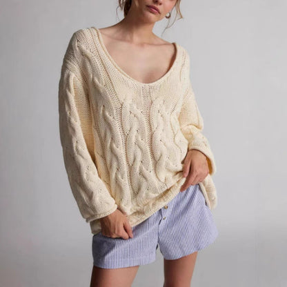 Damen Strickpullover Weites Zopfmuster Norvielle - Norvielle