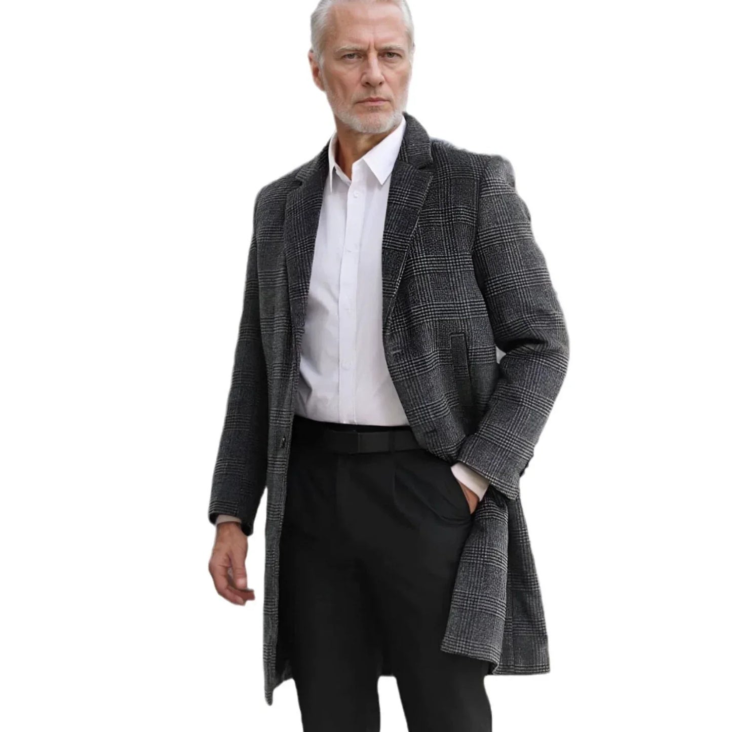 Herren Overcoat Wollmix Karomuster Steppfutter