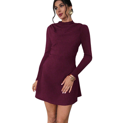 Damen Jerseykleid Klassischer Stehkragen Länge Lang Ärmel