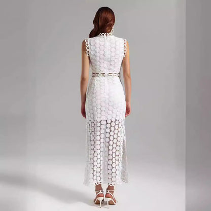 Damen Maxikleid Spitze Dekorative Ausschnitte Elegant