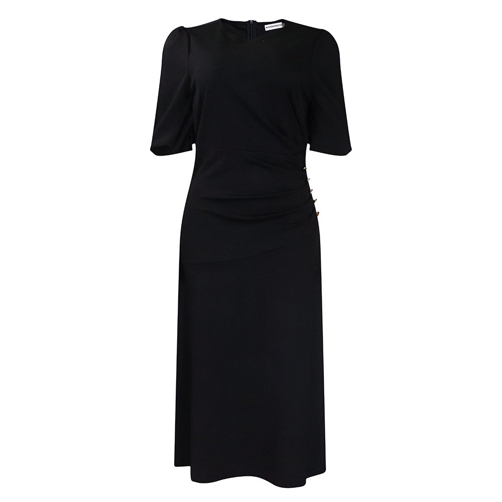 Damen Kleid Raffiniertes Drapieren Elegante Knöpfe Norvielle