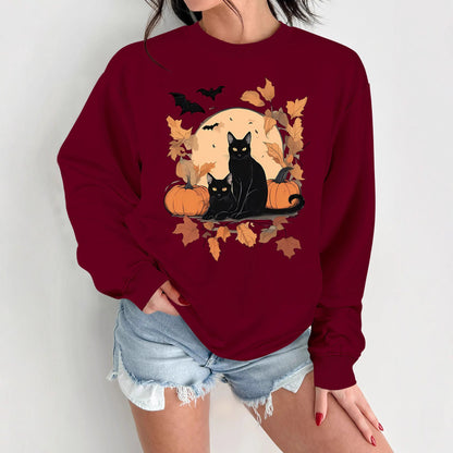Damen Sweatshirt Herbstlich Katzen Kürbis Design Norvielle - Norvielle