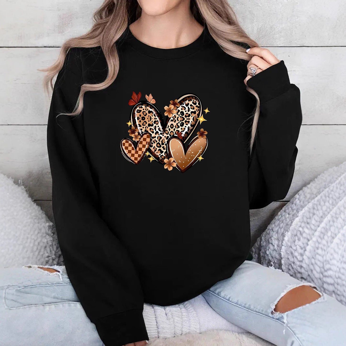 Damen Sweatshirt Herzmotive Baumwolle Weiß - Norvielle