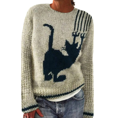 Damen Pullover Fuchs-Motiv Streifen Ärmel Norvielle