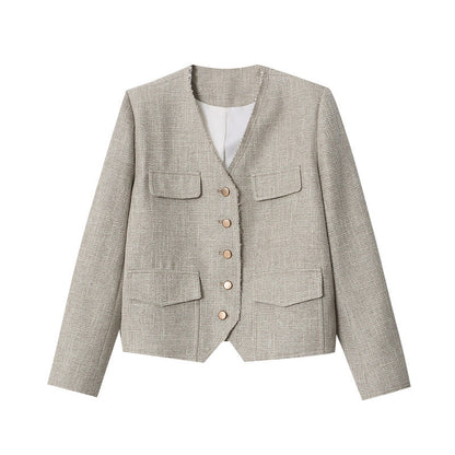 Damen Jacke Strukturiertes Design Doppelter Knopf Norvielle