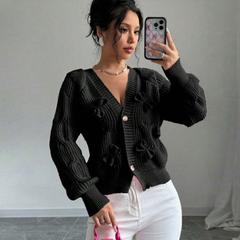 Damen Strickjacke Florales Reliefdesign Knöpfe Norvielle
