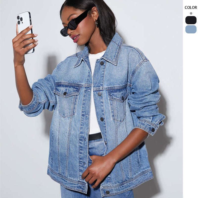 Damen Oversized Denimjacke Blau - Norvielle