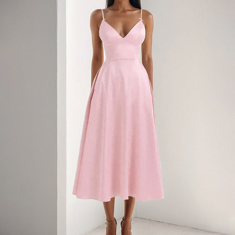 Damen Maxikleid mit V-Ausschnitt und Fließendem Rock Norvielle