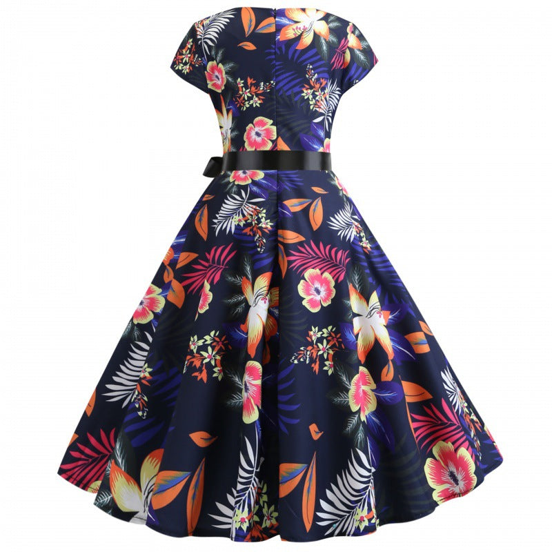 Damen Midi-Kleid Floralmuster Schwingrock Norvielle