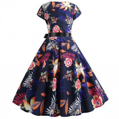 Damen Midi-Kleid Floralmuster Schwingrock Norvielle