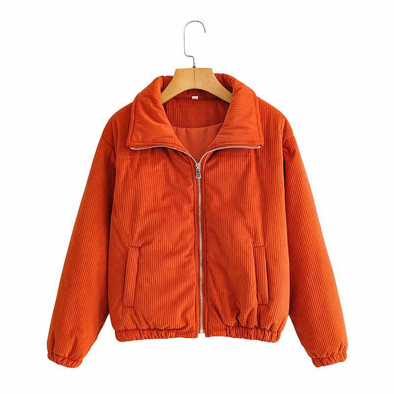 Damen Cordjacke Elastische Bündchen Hochkragen Beige