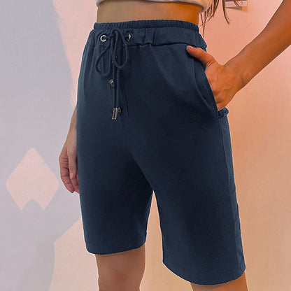 Damen Bermudashorts Elastischer Bund Seitentaschen Beige