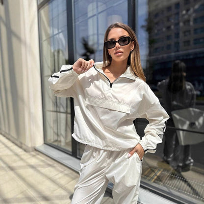 Damen Windbreaker-Anzug Elastisch Hochkragen Schwarz Norvielle - Norvielle
