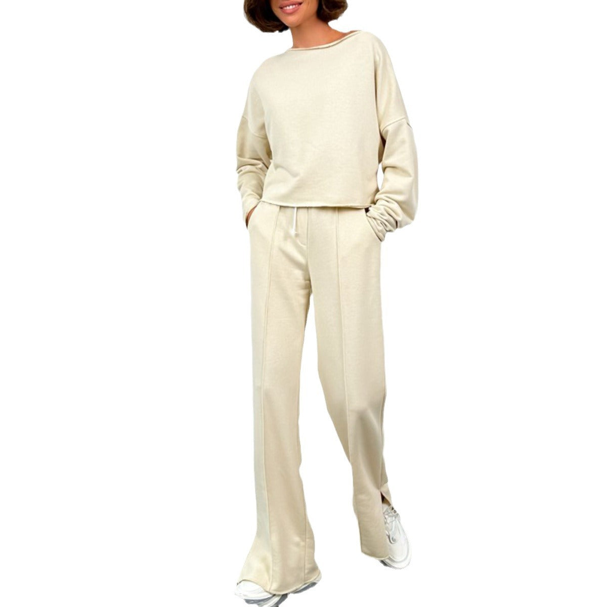 Damen Jogginganzug Cropped Oberteil Weite Hose Norvielle