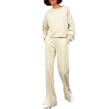 Damen Jogginganzug Cropped Oberteil Weite Hose Norvielle