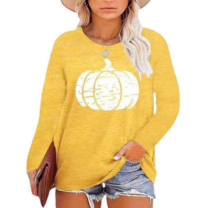 Damen Langarmshirt Kürbis-Motiv Baumwolle Herbstfarben