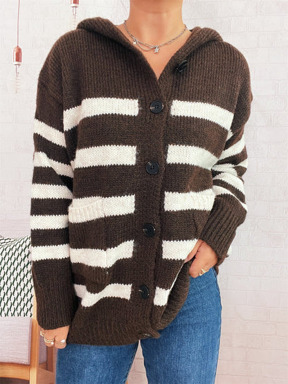 Damen Strickcardigan mit Kapuze und Streifen