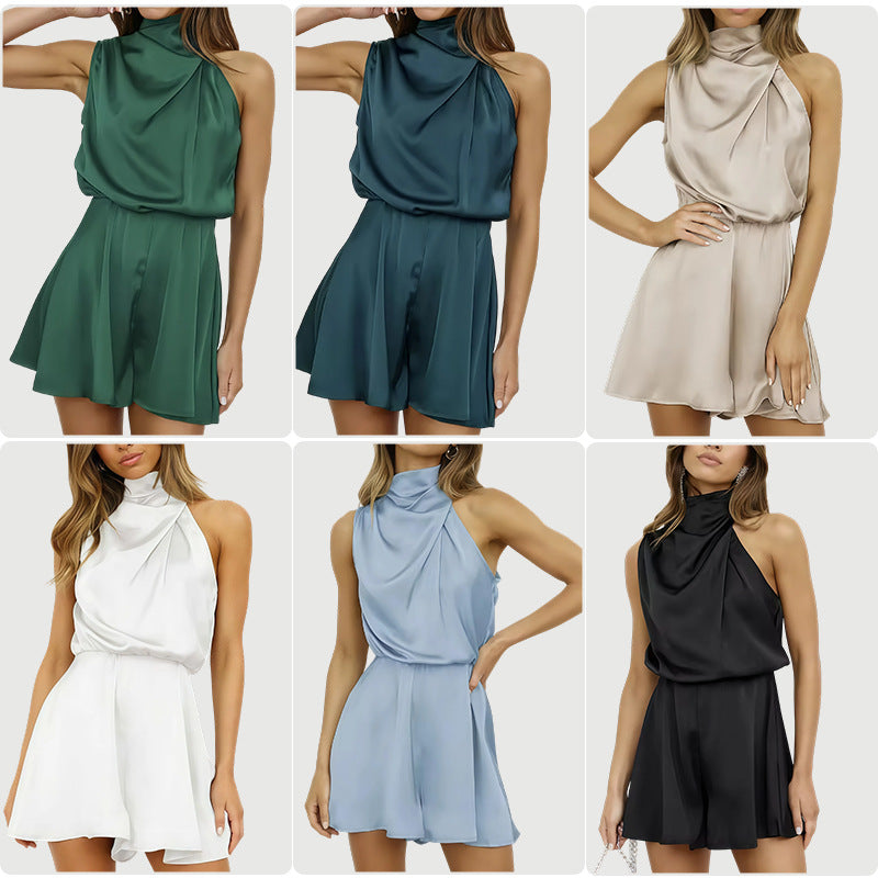 Damen Jumpsuit Hochkragen Fließend Schwarz Norvielle - Norvielle