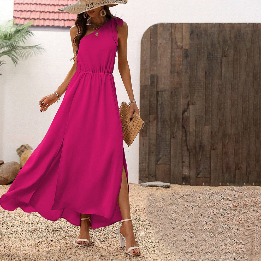 Damen Maxikleid Asymmetrischer Ausschnitt Schick