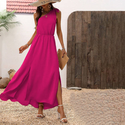 Damen Maxikleid Asymmetrischer Ausschnitt Schick