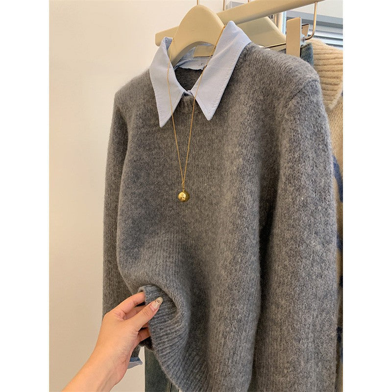 Damen Strickpullover Hemdkragen Moderner Schnitt Norvielle