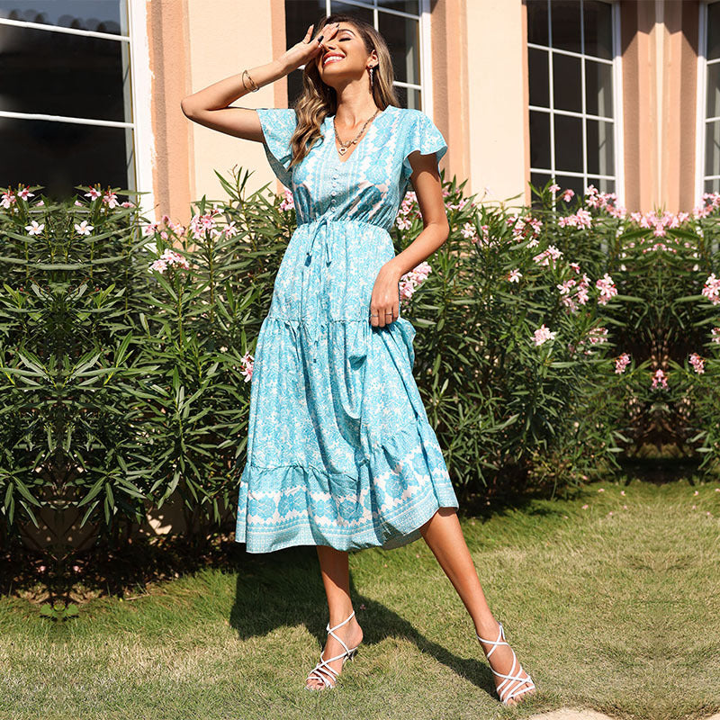 Damen Maxikleid Sommer Floral Rüschendetails Norvielle - Norvielle