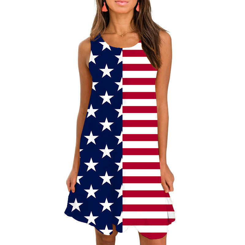 Damen Ärmelloses Kleid Himmelblau Star-Muster Locker