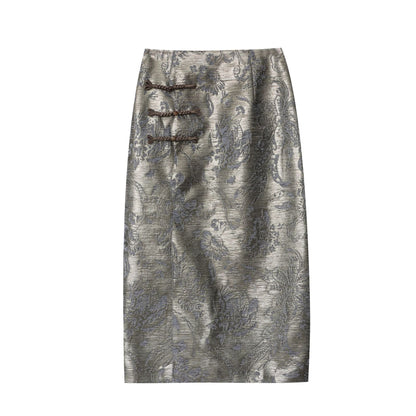 Damen Midirock Floralmuster Seitenschlitz Norvielle