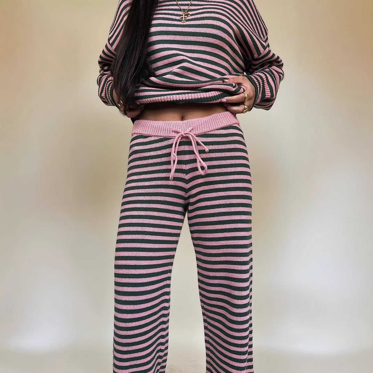 Damen Strickset Breiter Schnitt Gestreift Norvielle - Norvielle