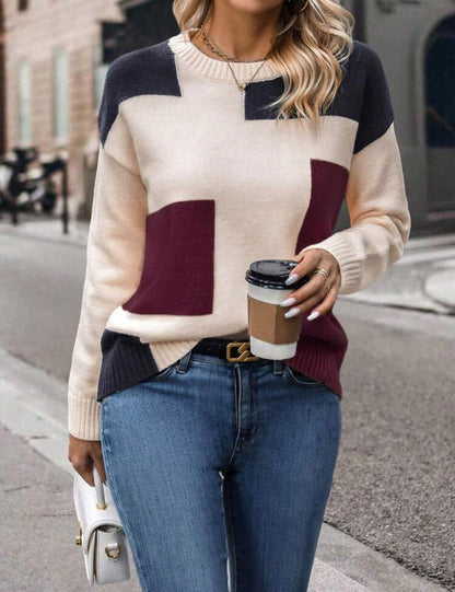 Damen Pullover Geometrisches Muster Baumwolle Stylischer Schnitt