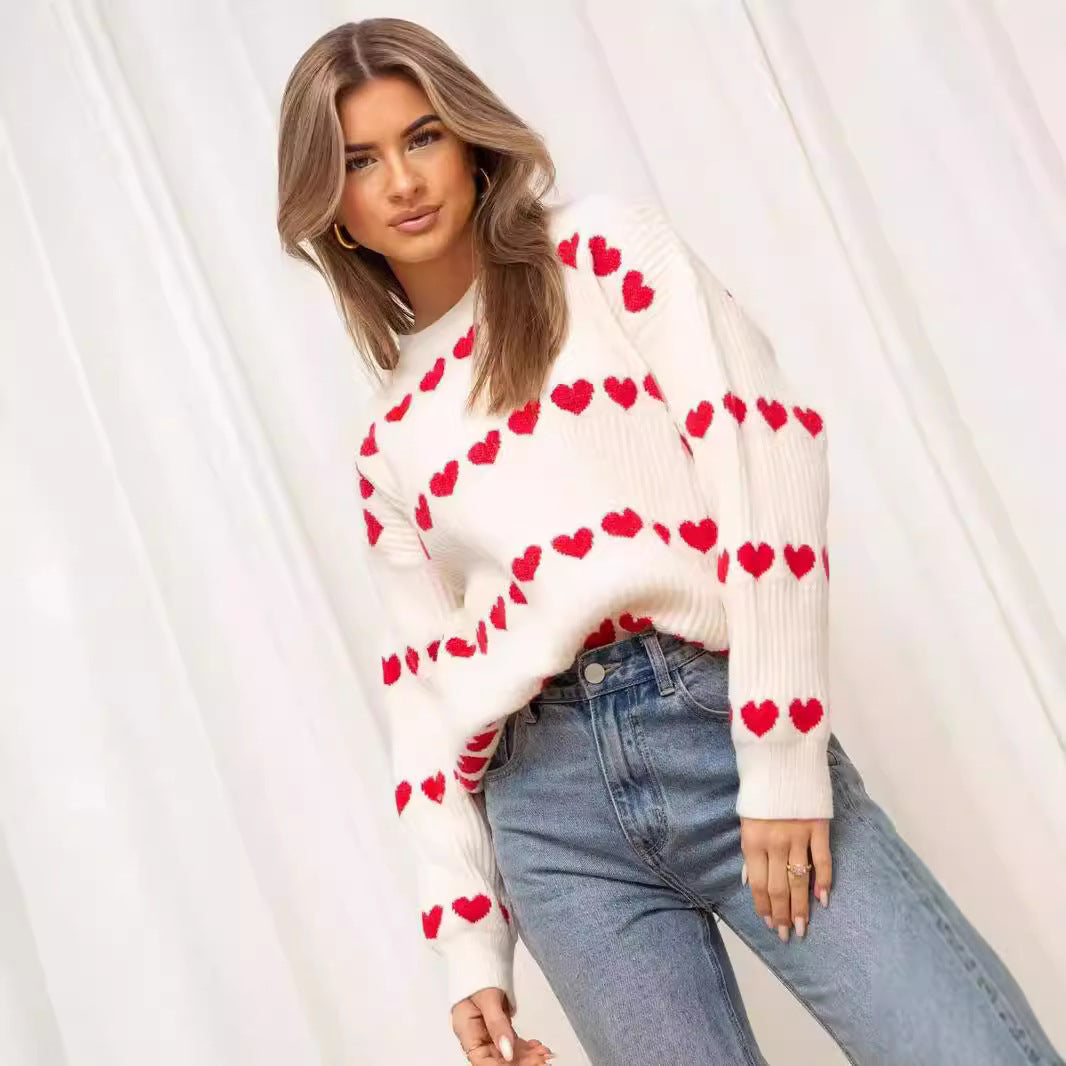 Damen Kuschelpullover Weiches Strick Herzmuster Norvielle